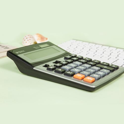 M&G Desk Calculator 12 Digit Extra Large LCD Display Calculators, Dual Solar Power and Battery, Battery Included, Metal Panel Comfort Button Calculator for Office Home - style: Large Metal Panel