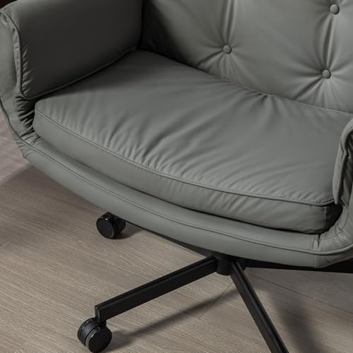 Criss Cross Chair with Wheels & Adjustable Armrests, High Back PU Leather Executive Desk Chair for Home Office, Comfy Cross Legged Wide Computer Task Chair, Gray - color: Grey