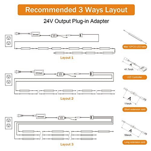 Under Cabinet Lights Kit, LED Smart Dimmable Strip Lighting Fixtures | 24V Plug in Linkable Bar LED Counter Lights for Pantry, Kitchen, Shelf, Bookcases, Showcase (10 PCS, Warm White) - color: Warm White