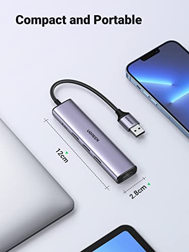 UGREEN USB to Ethernet Adapter, 5 in 1 USB Hub with Ethernet, Plug and Play (Pack of 2) - size: L100.9xW27xH18 (mm) (Pack of 2)
