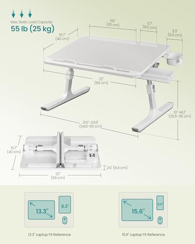 SONGMICS Bed Laptop Desk, Foldable Bed Desk for Laptop, 15.7 x 22 Inches Large Desktop, 120° Stepless Tilt, Adjustable Height, Cup Holder, Tray, Portable Bed Sofa Table, Gray ULLD113GZ01 - color: Gray