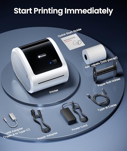 Phomemo 4x6 Shipping Label Printer 300DPI with 500 Labels | D530Pro Ethernet Label Printer,Bluetooth and USB Connection, Built-in Paper Bin, for Small Business, Online Sellers - color: White