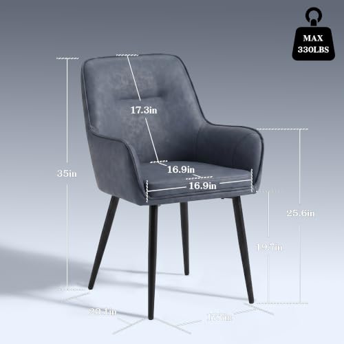 TUKAILAi Dining Chairs Set of 2, Faux Leather Dining Chairs with Arms, Upholstered Mid-Century Kitchen & Dining Room Chairs with Metal Legs, Modern Reception Chair for Living Meeting Room - Blue - color: Blue