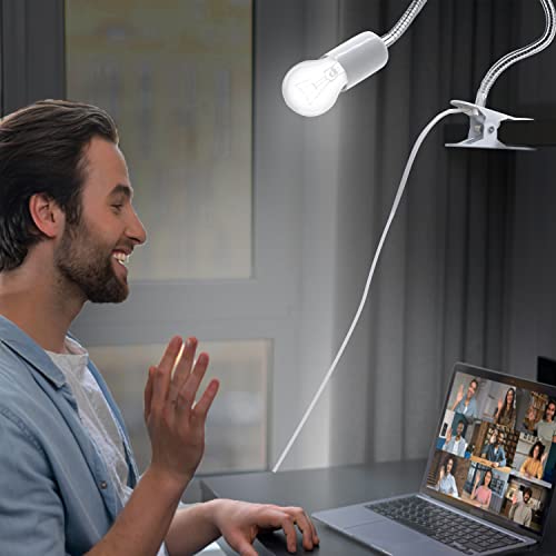 Clip Desk Lamp Socket,2 Pack Flexible Desk Light Socket,Gooseneck Clip on Lights,Flexible Lamp with Clamp,Adjustable Light Stand Clamp Lamp,Night Light,Reading Book Lights - color: White, size: 2PCS