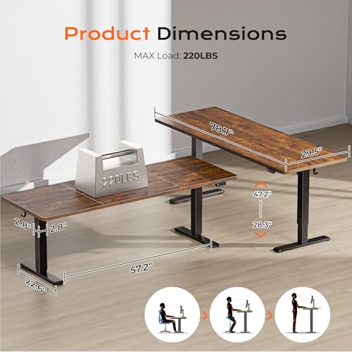 Huuger 78.7'' x 29.5'' Large Electric Standing Desk, Height Adjustable Computer Desk, 29.5" Deep Desktop, Stand up Gaming Office Desk with 2 Hooks, 3 Preset Heights, for Home Office, Rustic Brown - color: Rustic Brown, size: 78.7*29.5 inch (no outlets)