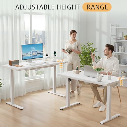 Furmax Adjustable Height Electric Standing Desk with Drawers, 48 Inch Sit Stand Desk with One-Piece Thickened Desktop & USB Charging Port for Home Office Computer Desks (White Desktop, 48 Inch) - color: White Desktop