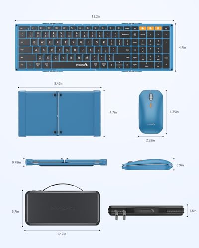 ProtoArc XKM01 Full-Size Foldable Keyboard Mouse Combo for Travel, Blue - color: Blue
