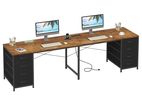 95" 2 Person Desk with 8 Fabric Drawers for Home Office, Living Room - color: Rustic Brown, size: 18.9"D x 94.5"W x 29.3"H