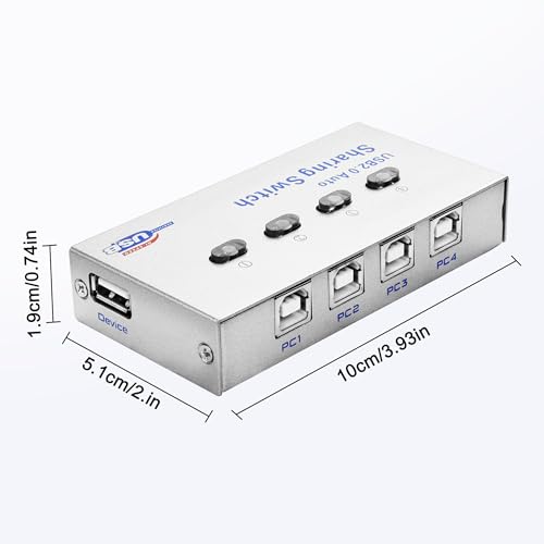 XMSJSIY USB 2.0 Sharing Switch Selector 4 in 1 Out Printer Sharer Switcher | 4 PC to 1 Splitter Hub for PC,Printer,Scanner,Keyboard, Plotter,Card reader -1 PCS