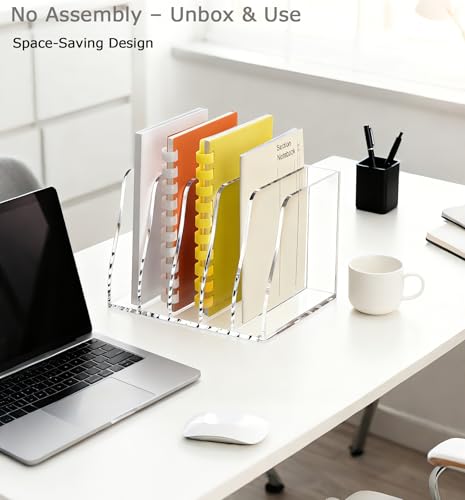 YUXUN Clear Acrylic File Folder Holder - 5 Vertical Compartments - size: Compact 5-Section