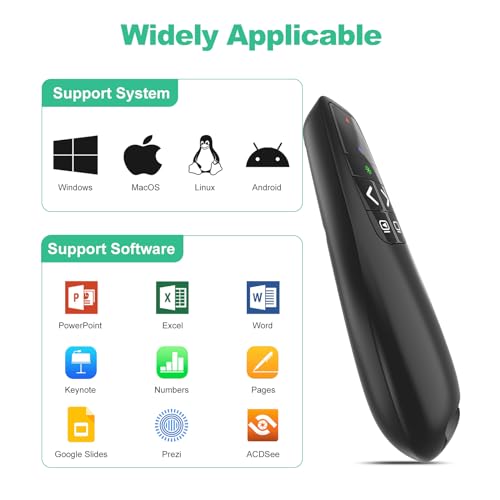 Presentation Clicker with Case, Wireless Presenter Remote & Green Laser | 2‑in‑1 USB/Type C Receiver, Slideshow Google Slide Advancer, Computer PowerPoint PPT Clicker for Mac/Windows Laptop - style: Green Laser + case