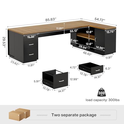 Tribesigns 85.8-Inch L-Shaped Executive Desk, Extra Large Home Office Desk - color: Brown & Black