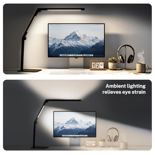 LED Desk Lamp for Home Office with Base, Dimmable Eye Care Architect Desk Light, Adjustable Swing Arm Dual-Light Lighting for Computer Monitor Work Desk Light, Reading, Study & Workbench