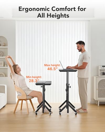 ErGear Small Standing Desk Adjustable Height, 6 Height Settings Up to 46.5″, Walking Pad Desk with Triangular Leg Design, Smooth Mobility with Lockable Wheels, Standing Desk for Walking Pad, Black - color: Black