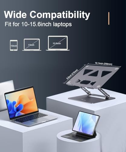 Aoviho Adjustable Laptop Stand for Desk,Portable Laptop Stand Holder and Riser,Foldable Aluminum Notebook Computer Stands for MacBook Air Pro HP Lenovo Dell Samsung Chromebook, 10-15.6 inch, Grey - color: Grey