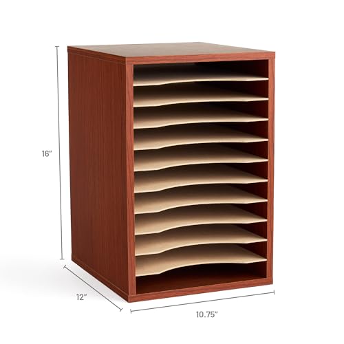 Safco Vertical Literature Organizer, 11 Compartments, Office and Classroom Mailbox with Adjustable Shelves, Wood Paper and Mail Sorter, Cherry
