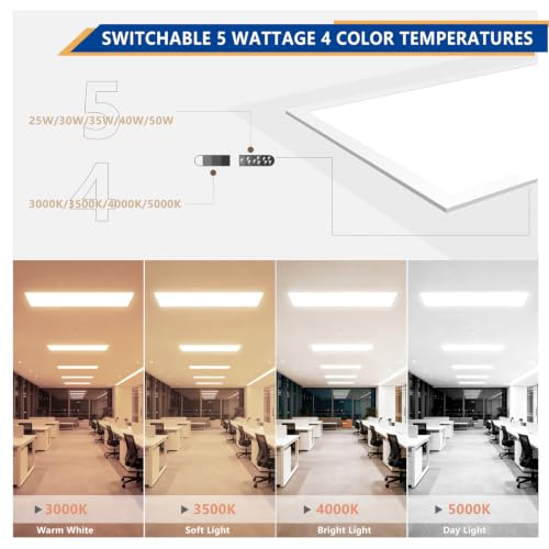 2x4 LED Panel Light 2Pack,Up to 7500 Lumens,AC120-277V | 5Power Options (25–50W),4CCT Choices (3000–5000K),0-10V Dimmable,ETL&DLC for Office Commercial Drop Ceiling - size: 2x4-2Pack