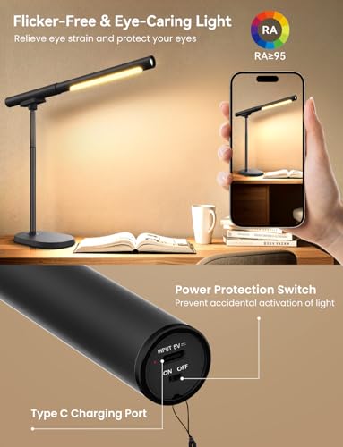 Rechargeable Desk Lamp, Adjustable Magnetic Table Lamp with Removable Cylindrical Light Tube for Study & Bedroom, Dimmable Touch Control & Space-Saving.