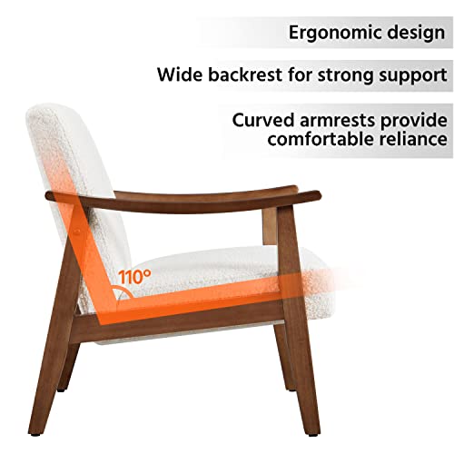 Yaheetech Accent Chairs Set of 2, Mid-Century Boucle Fabric Armchair, Ivory | Cushioned Club Chairs with Supportive Sloped Backrests and Sturdy Wood Arms Fit Small Living Rooms, Offices, Reading Nook - color: Ivory