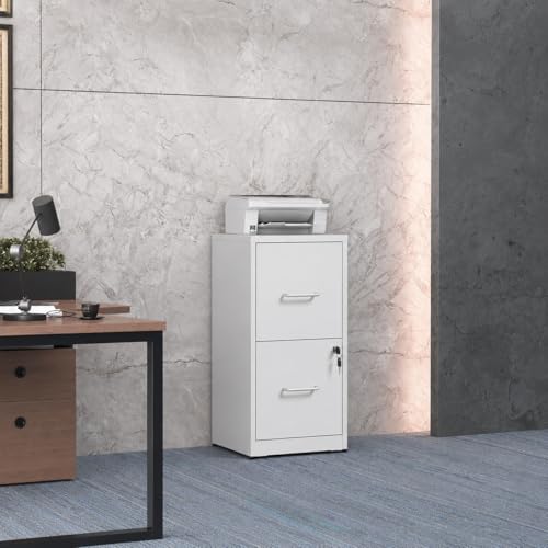 2 Drawer File Cabinet with Lock, 25.6" H Small File Cabinet | Metal Vertical File Cabinet for Home Office, Fits Letter/Legal/A4/F4 Files, Require Assembly, 25.6"H x 17.7"D x 15"W, White - color: White, size: 25.6"H - 2 Drawer
