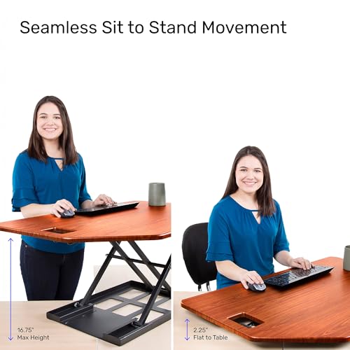 X-Elite Pro 40" Corner Standing Desk Converter with Pneumatic Lift | Adjustable Sit to Stand Riser, L-Shaped Desks & Cubicles | Fully Assembled Computer Workstation (Cherry) - color: Cherry