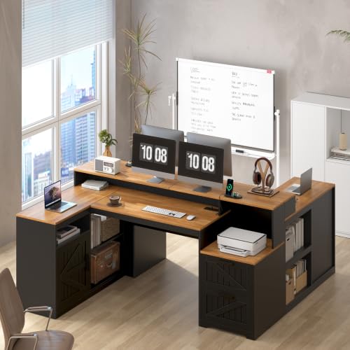 65" Farmhouse Computer Desk with Drawers and Printer Stand for Home Office - color: Brown and Black