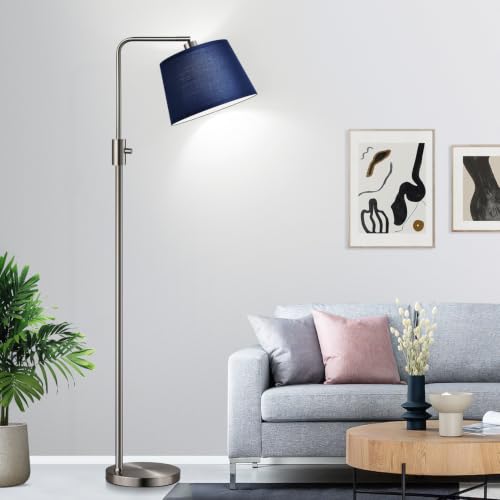 Nintiue Dimmable Floor Lamp, 1000 Lumens LED Edison Bulb Included, Brushed Nickel Arc Standing Tall Floor Lamp with Blue Shade for Living Room Bedroom Office Dining Room - color: Brushed Nickel-Blue Shade