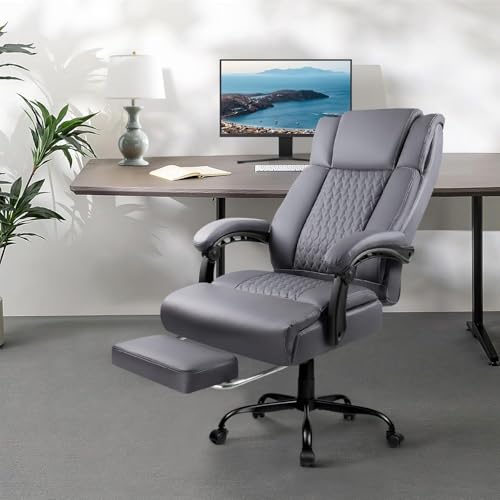 OFIKA Office Chair,Executive Heavy Duty Office Chair with Foot Rest Ergonomic High Back Computer Gaming Chairs Home Office 400lbs,Big and Tall Lumbar Support (Grey) - color: Foot Rest-gray