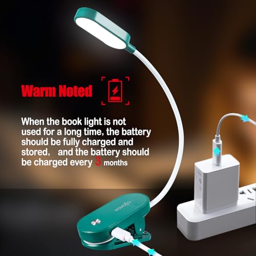 VAVOFO Rechargeable Book Light, 14 LEDs Eye Care Clip On Amber Reading Light for Bookworms Reading in Bed with 9 Colors 9 Brightness (Dark Green) - color: Dark Green