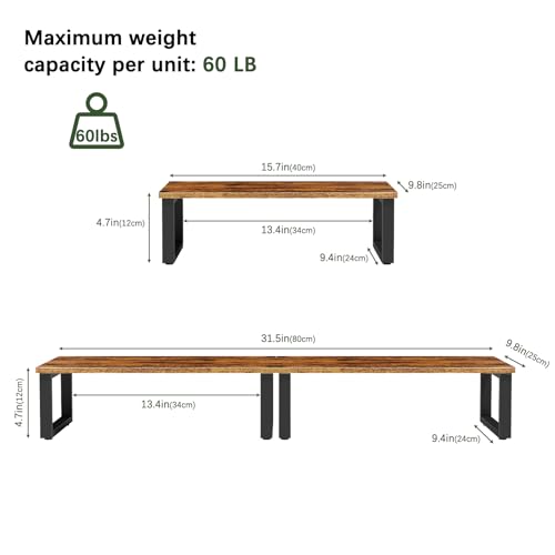 Wood Monitor Stand Riser, 2 Pack Desktop Laptop Riser for Dual Monitors & Printer, Engineered Wood Ergonomic Desktop Riser for Office PC Laptop, Rustic Brown