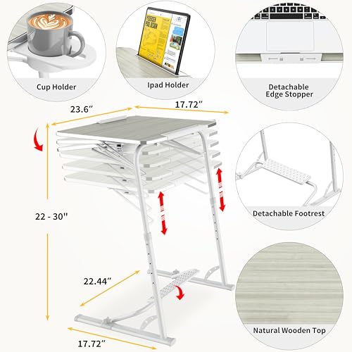 FoldWise Upgraded Folding TV Tray Table, Sturdy Couch & Dinner Laptop Table - color: (White) - Bright Wood