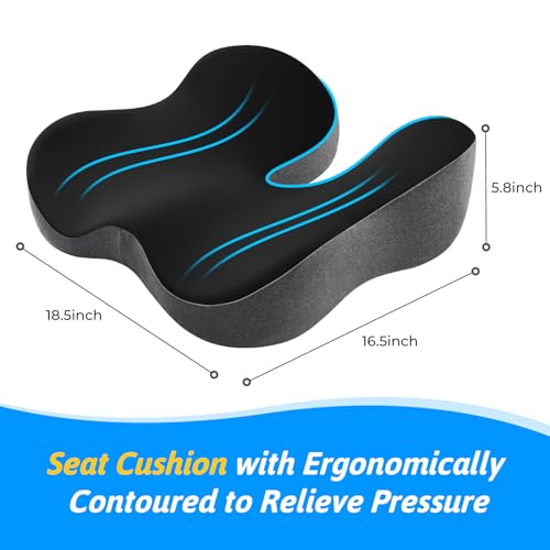 Dreamer Car Seat Cushion for Tailbone & Sciatica Pain Relief | Certified & Ergonomist-Designed,Tapered Front Edge Reduces Thigh Pressure,Wide Memory Foam for Office Chair, Car, Wheelchair - color: Black & Gray