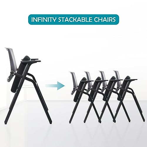 Conference Room Chairs, Folding Office Desk Chair with Lumbar Support and Sliding Armrest, Stackable Office Guest Chairs & Reception Chairs(8 Pack) - color: Grey, size: 8 Pack