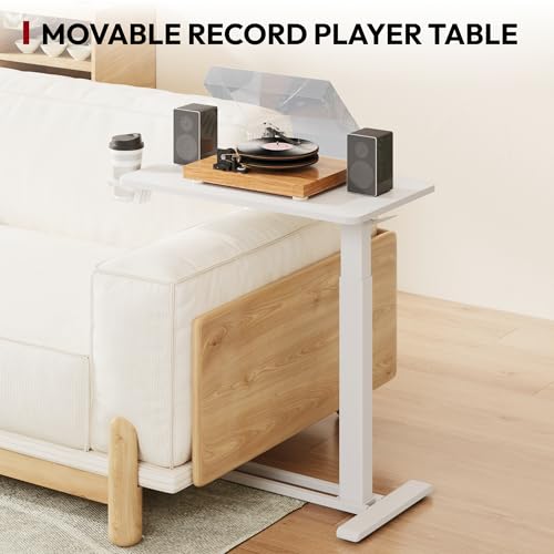 SANODESK 28''Mobile Standing Desk with Hidden Wheels,Pneumatic Laptop Desk | Sofa Computer Cart Movable Height Adjustable Table Small Sit Stand Desk for Home Office Hospital Use,27.6" W x 15.7" D,White - color: White, size: 28x16