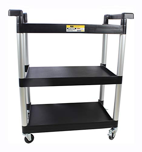 MaxWorks 80774 3-Shelf Utility Plastic Cart with Wheels-225 Lbs Maximum Capacity , Black - style: 3 Shelves