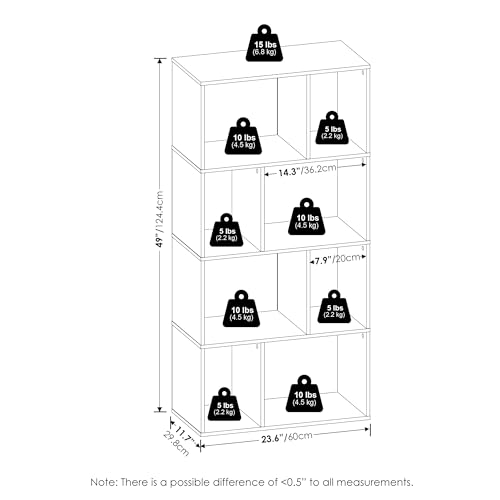 8-Cube Bookcase, Cube Storage Organizer Bookshelf, Irregular Compartments Book Shelf, 11.7 x 23.6 x 49, for Bedroom, Living Room, Home Office, White - color: White, size: 8 Cube