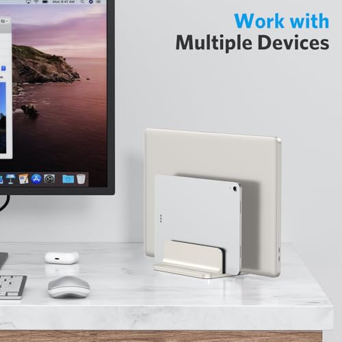 OMOTON Dual Vertical Desk Laptop Stand Holder, Fits MacBook Air, Starlight - color: Starlight