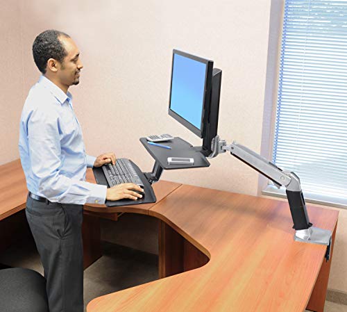 Ergotron – WorkFit-A HD Single Monitor Standing Desk Converter, Sit-Stand Workstation for Tabletops – 10 to 20 lbs, Suspended Keyboard Tray - size: 10-20 lbs, style: Suspended Keyboard Tray