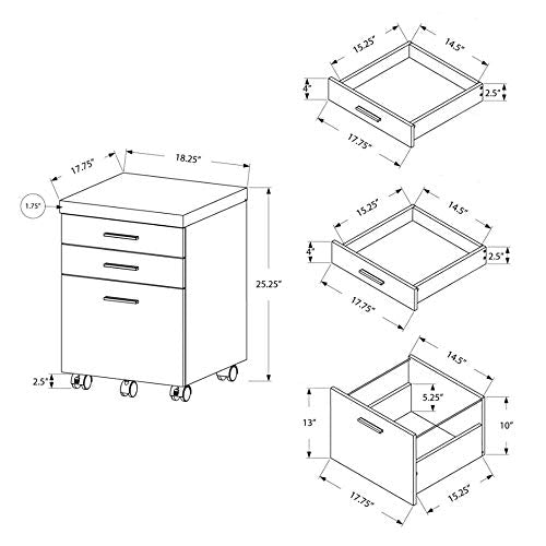 Monarch Specialties 3 Drawer File Cabinet - Filing Cabinet (Dark Taupe) - color: Dark Taupe