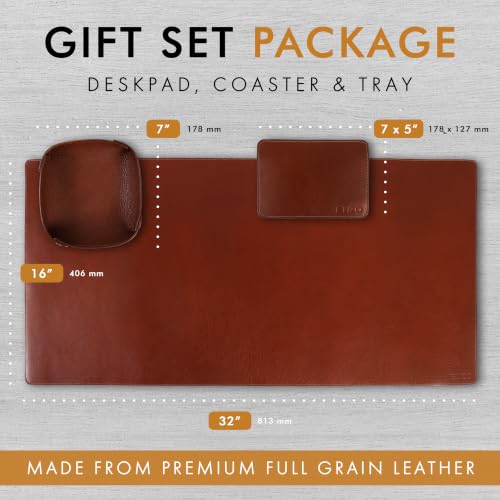 ELIZO Leather Desk Pad Real Leather Desk Mat Thick (3mm) Double Layer (32x16) Cover Blotter Desk Protector Large Computer Mat for Keyboard Mouse Pad Table Laptop Mat Office Accessories - Camel - color: Camel, size: 32" x 16"