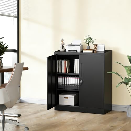 36" H Storage Cabinet with 2 Doors and 2 Adjustable Shelves, Garage Storage Cabinet with Lock, Metal Storage Cabinet, Locking Tool Cabinet Utility Cabinets for Home Office, Garage, Bathroom - size: 36H*32W*16D