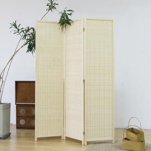 Furnnylane 3 Panel Room Divider and Folding Panel Screen,Bamboo Panel Divider Screen for Room Separation,Beige,67" H x 46" W - color: Beige, size: 3 Panel