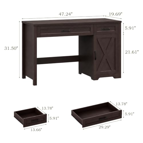 Halitaa Executive Desk with Storage Cabinet, Walnut | Farmhouse 47" Computer Desk with Drawers, Workspace for Home Office and Study - color: Walnut, size: 47''W with Drawers