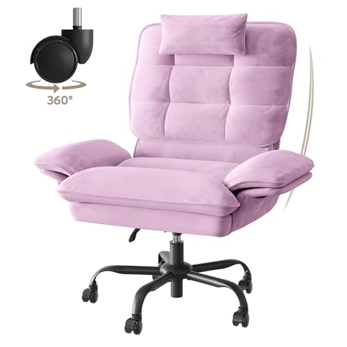 Bestier Criss Cross Chair with Flip-Up Armrests and Headrest, Pink Velvet | 135° Reclining Swivel Executive Chair with Side Pockets, Big and Tall Computer Desk Chair for Home Office Bedroom - color: Pink Velvet, size: High Back