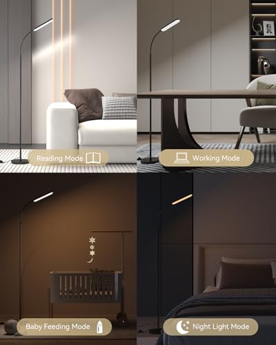 LED Floor Lamp with Remote Control Foot Switch for Living Room, Stepless Adjustable Colour Temperature Brightness Standing Lamp with Timer, Eye Caring Tall Lamp Reading for Bedroom,office, Gift