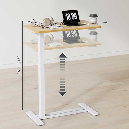 FLEXISPOT H7 28" Pneumatic Height-Adjustable Overbed Table with Wheels - color: Maple, size: Small