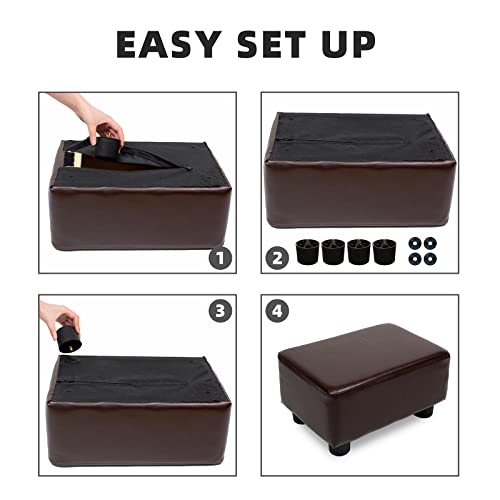 CAROLMADE Small Foot Stool Ottoman Footstool with Legs Under Desk Footrest for Living Room Bedroom and Office, Dark Brown - color: Pu Brown, size: 11"d X 15.4"w X 8.3"h