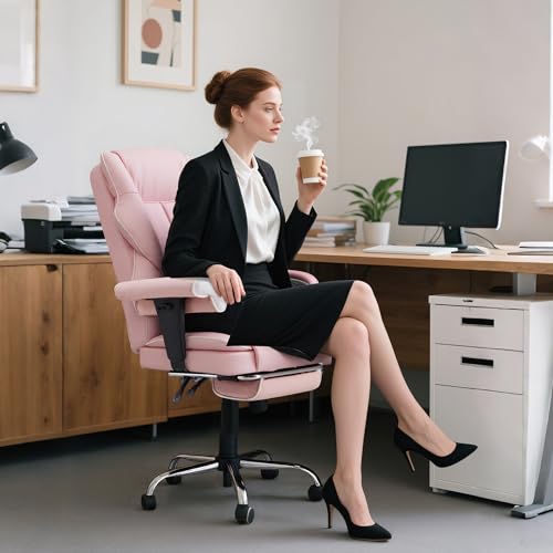 HOMREST Heated Massage Executive Office Chair with Foot Rest, Pink - color: Pink