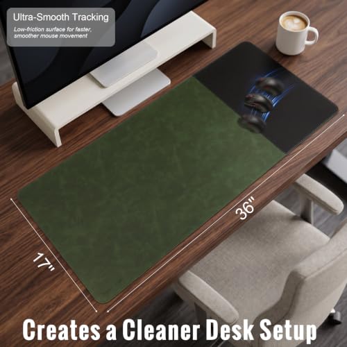 HAUTOCO Cork Desk Mat 36''x17'', Distressed PU Leather & Cloth Desk Pad - color: Dark Green, size: 36" x 17"