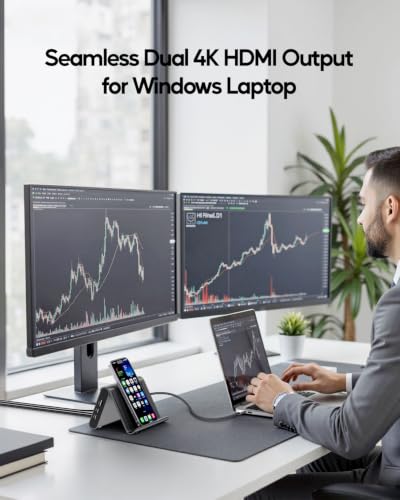 Laptop Docking Station Dual Monitor 4K@60Hz, 6*USB-C/A, PD3.0, Windows Only